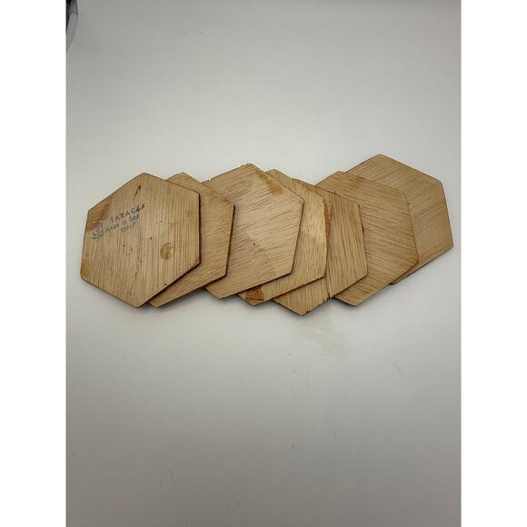 Vtg Japanese Wooden Yosegi-Zaiku Hexagonal 7 PC Drink Coasters Serveware - Picture 5 of 7